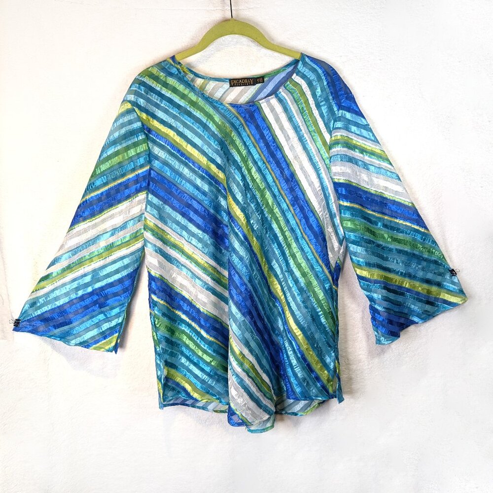 Picadilly Fashions Diagonal sheer ribbon Blouse Size Large